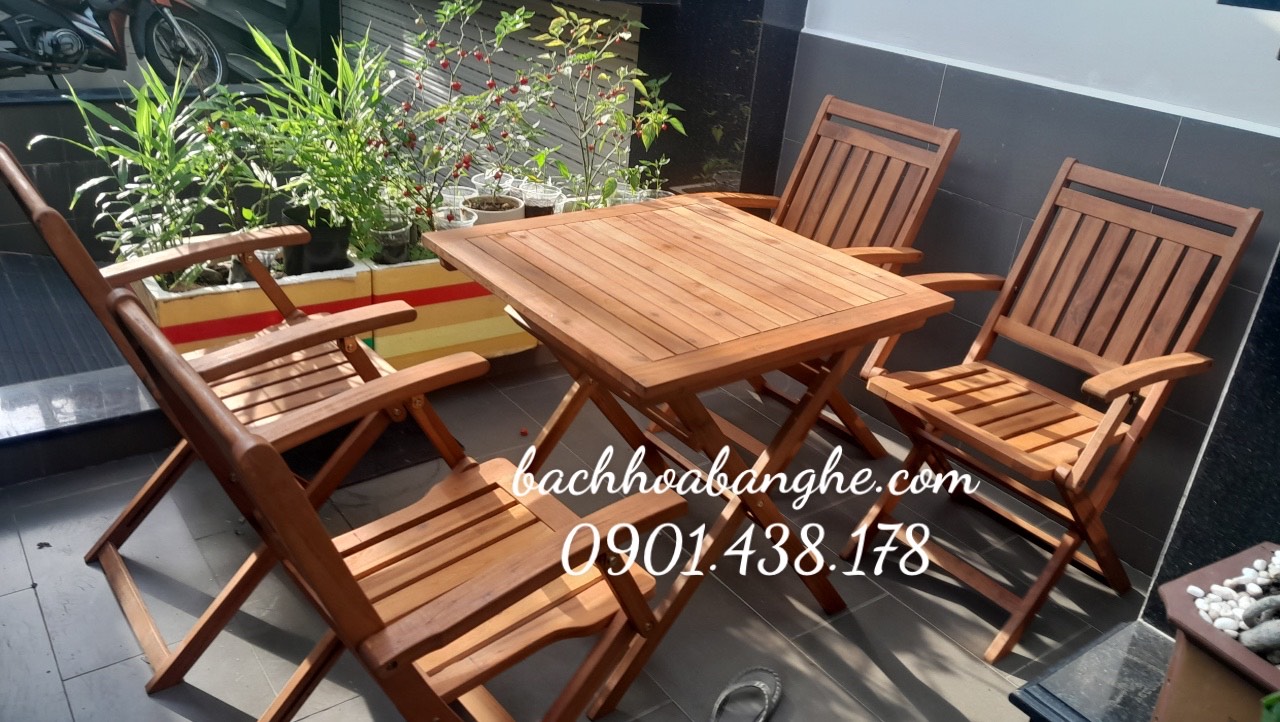 Bộ bàn ghế xếp gỗ cho quán cafe, sân thượng, khu dã ngoại ngoài trời BT10