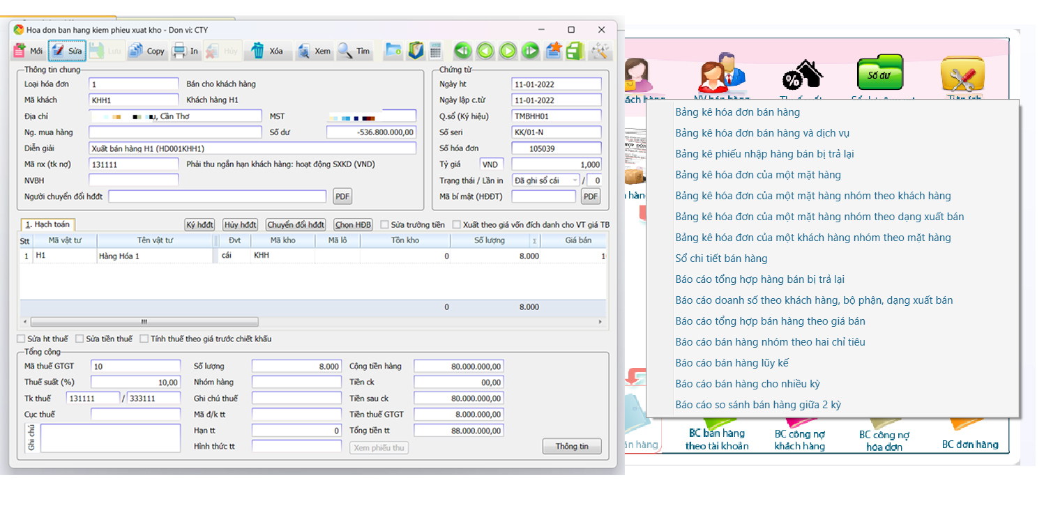 Hóa đơn bán hàng trong phần mềm kế toán SThink