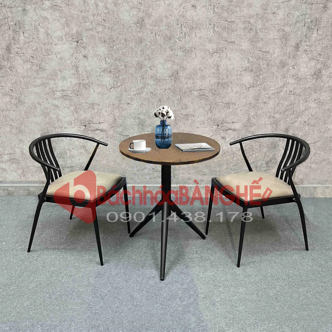 Bộ bàn ghế cafe bàn gỗ cao su chân sắt ghế sắt nệm simili 248 Bộ bàn ghế cafe bàn gỗ cao su chân sắt ghế sắt nệm simili 248