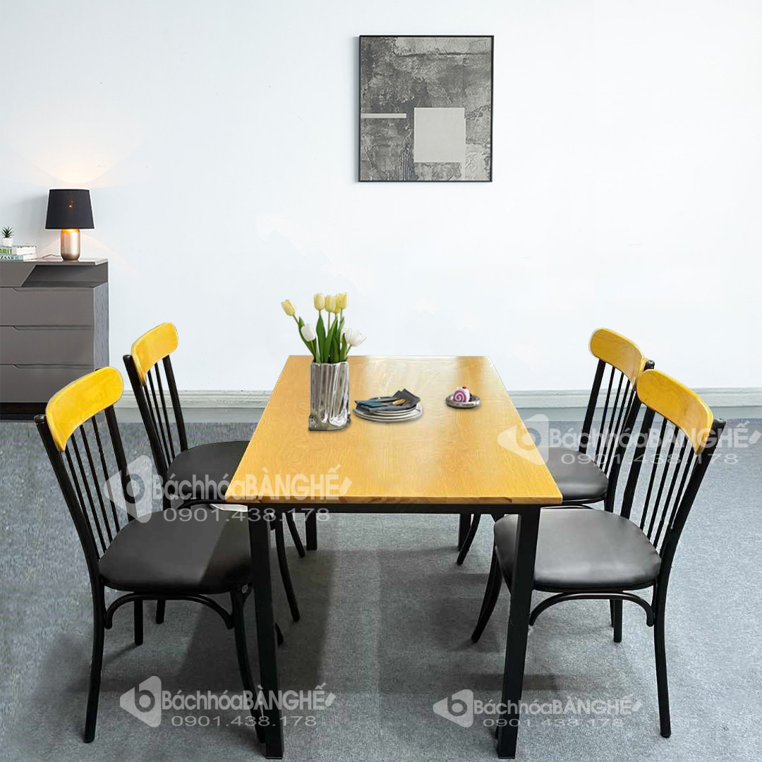 Bàn chữ nhật 120x70 quán ăn, nhà hàng mặt gỗ chân sắt Bàn chữ nhật 120x70 quán ăn, nhà hàng mặt gỗ chân sắt