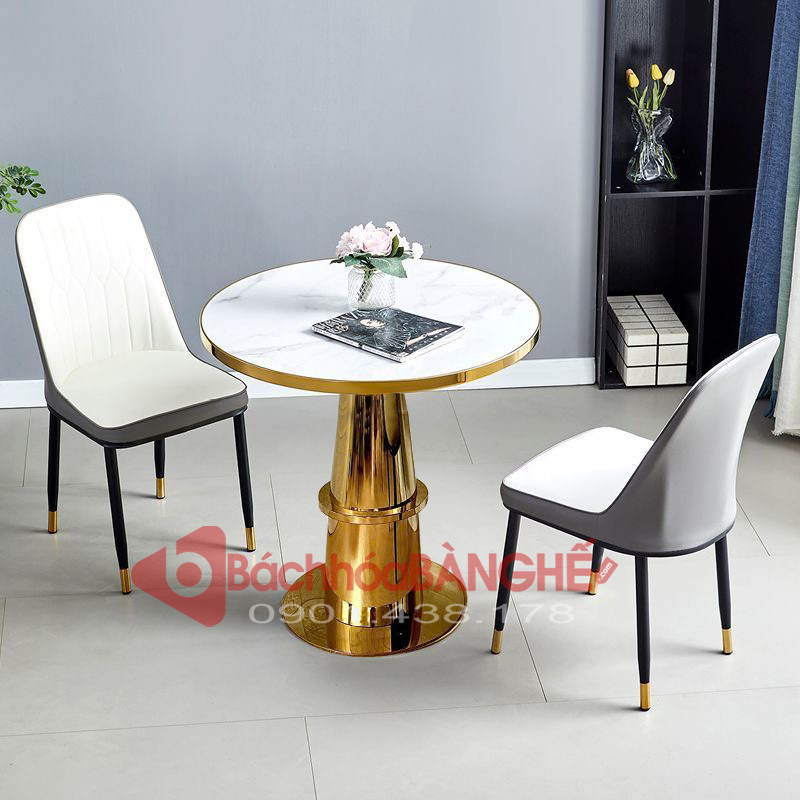 Bộ bàn tròn mạ vàng mặt đá ghế da tiếp khách 215 Bộ bàn tròn mạ vàng mặt đá ghế da tiếp khách 215